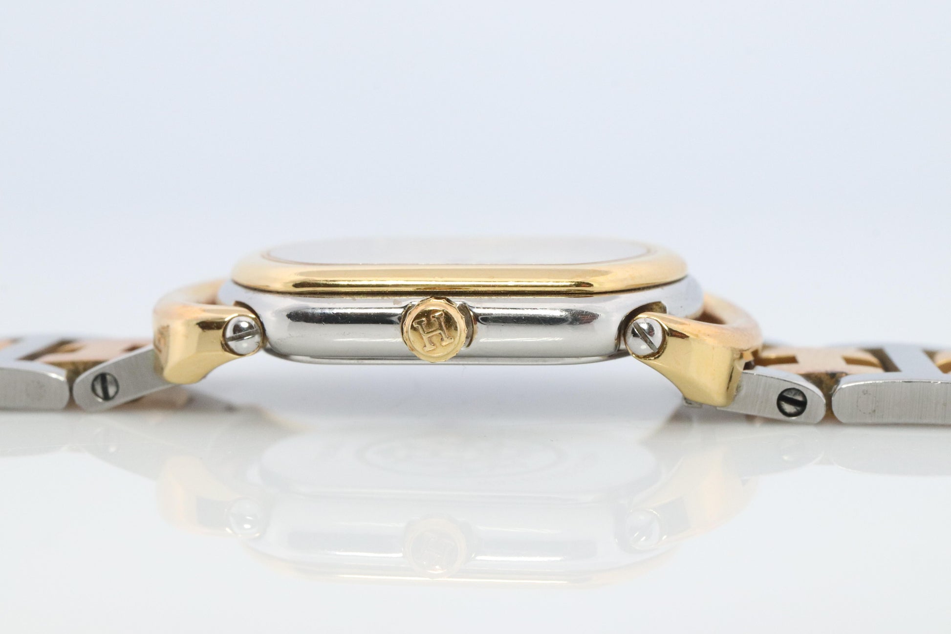 Genuine HERMES RALLYE Stainless Steel 21mm RA1.220 Quartz Watch Champagne.
