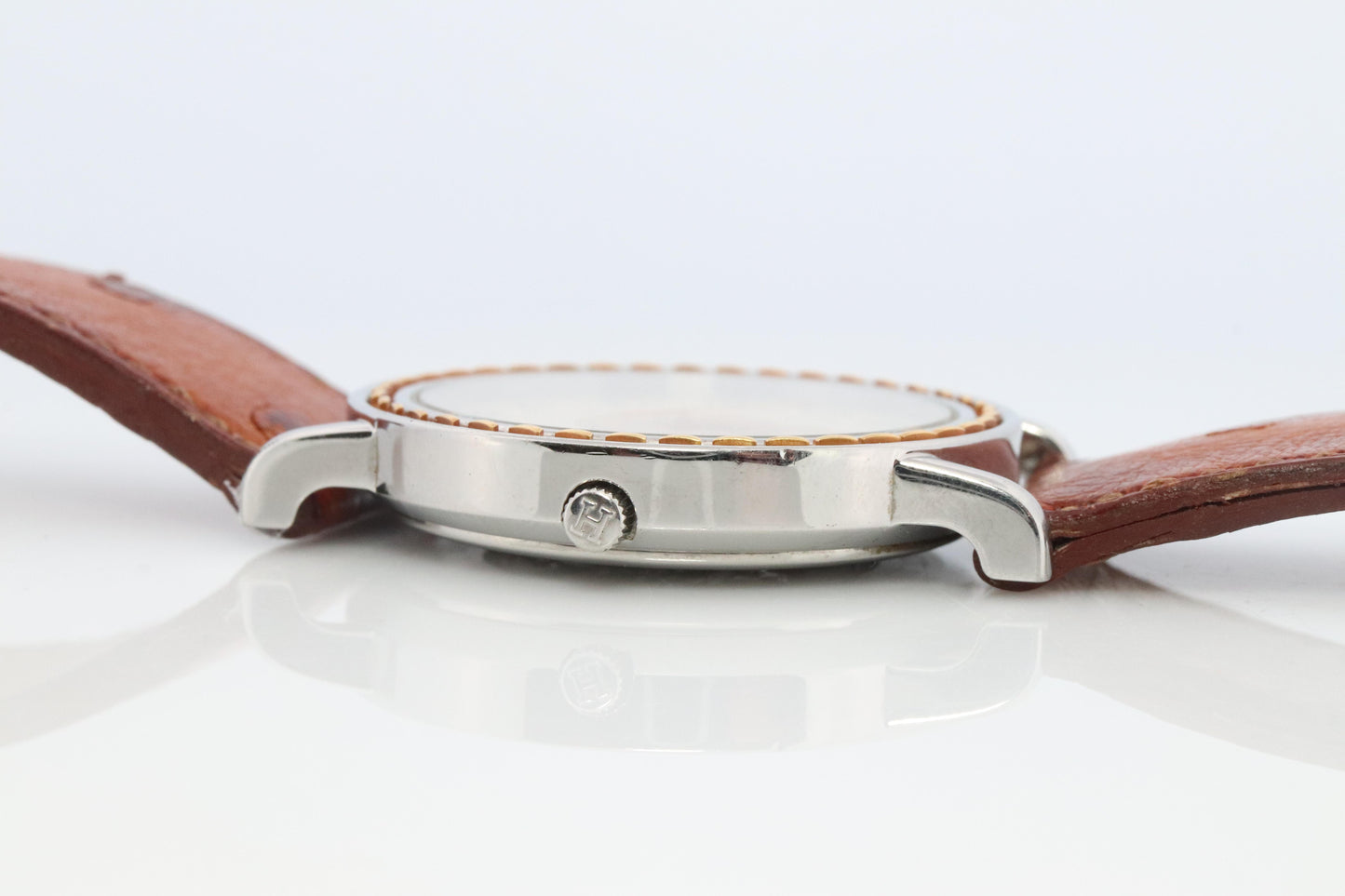 Genuine HERMES Sellier 34mm Round SS and 18k Quartz Hermes SE3.720 Mens Watch