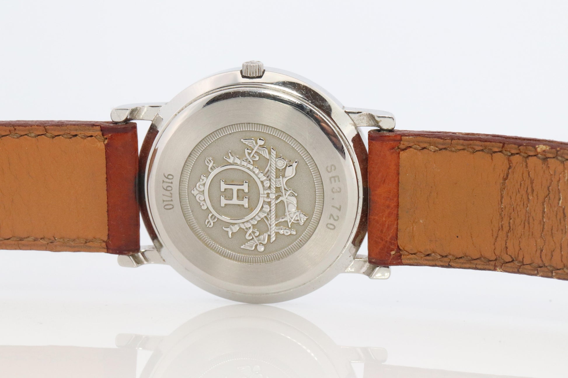 Genuine HERMES Sellier 34mm Round SS and 18k Quartz Hermes SE3.720 Mens Watch