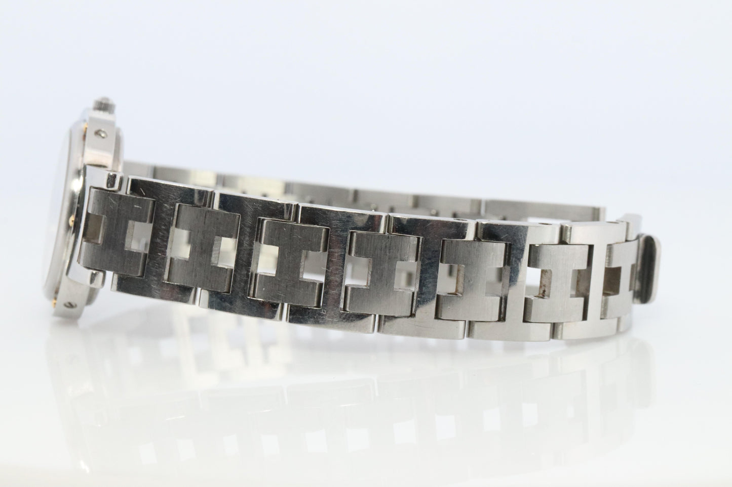 Genuine HERMES Stainless Steel 24mm Round Clipper Quartz Watch White.