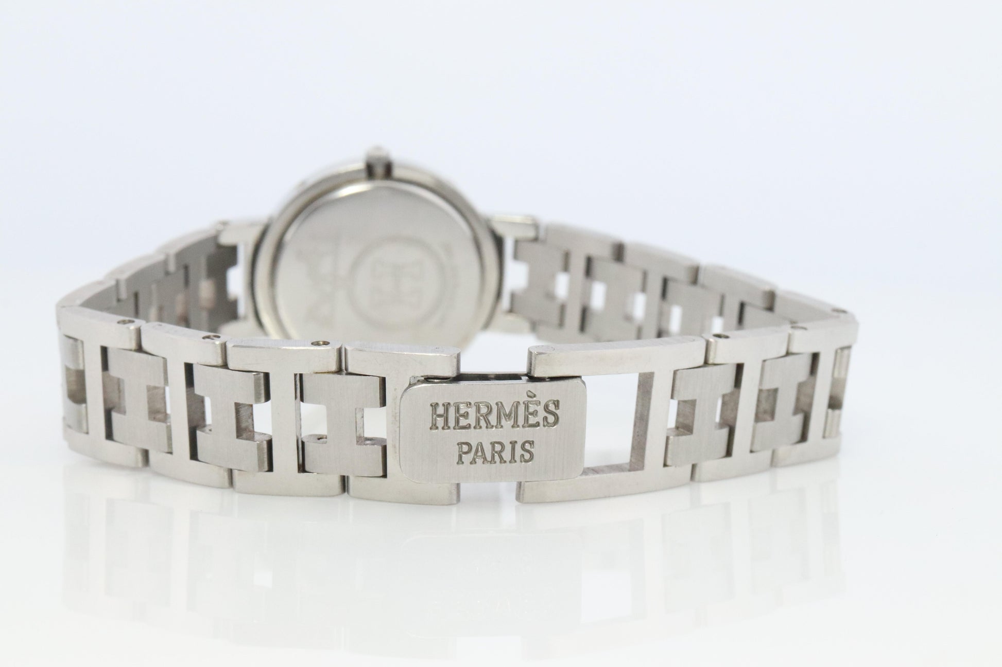 Genuine HERMES Stainless Steel 24mm Round Clipper Quartz Watch White.