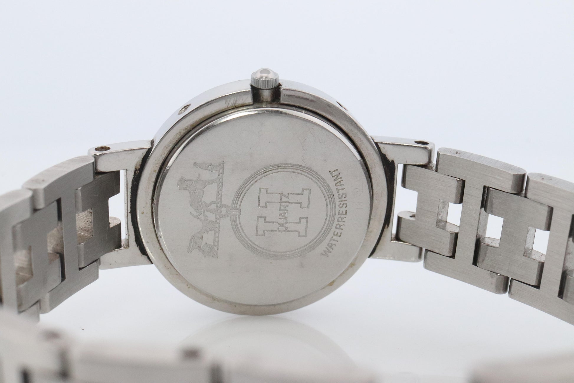 Genuine HERMES Stainless Steel 24mm Round Clipper Quartz Watch White.