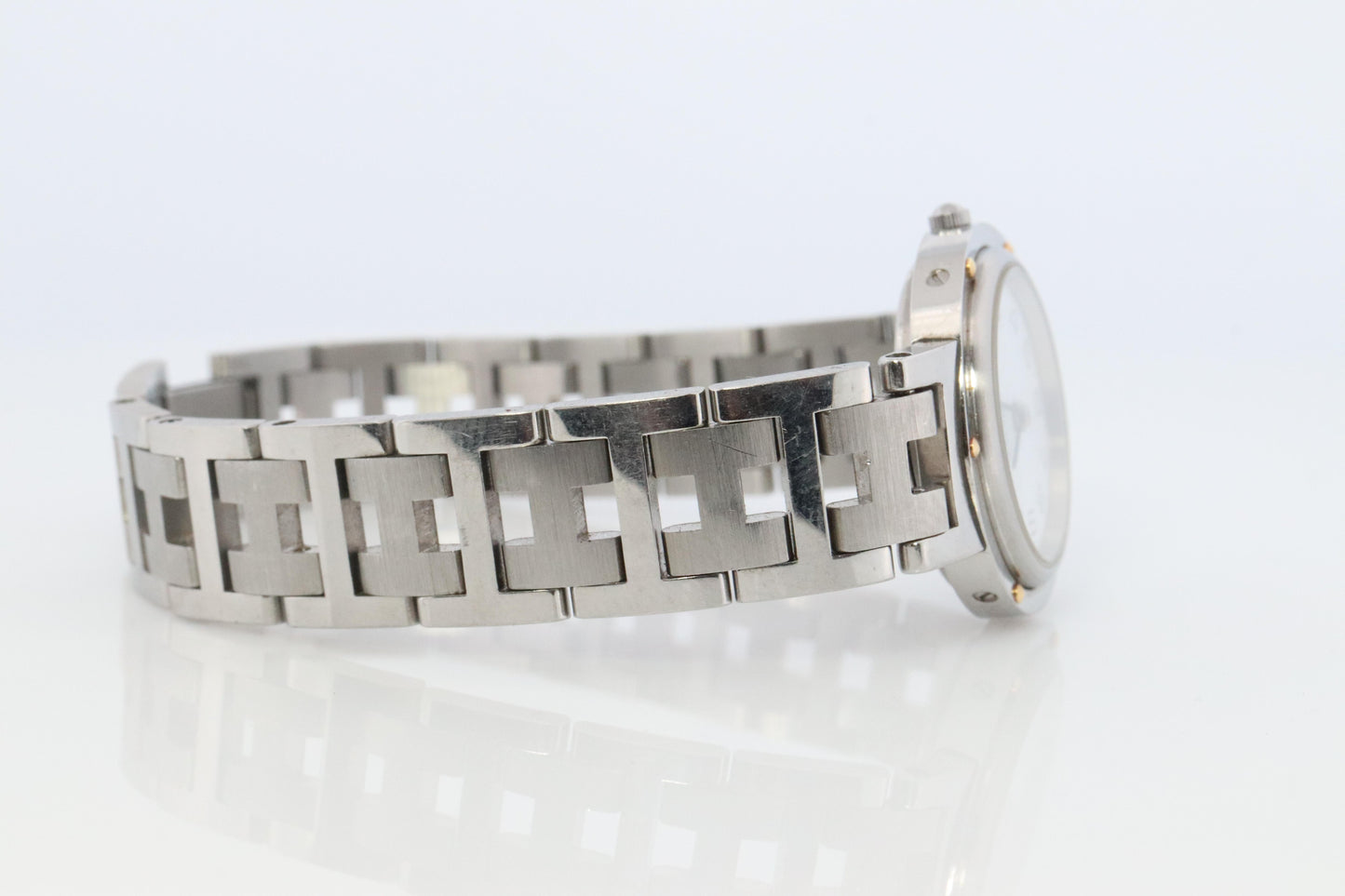 Genuine HERMES Stainless Steel 24mm Round Clipper Quartz Watch White.