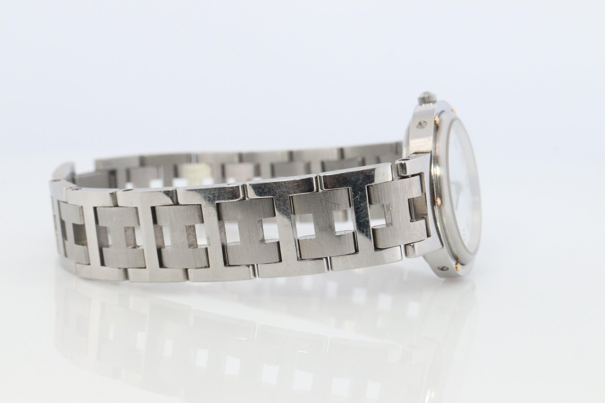 Genuine HERMES Stainless Steel 24mm Round Clipper Quartz Watch White.