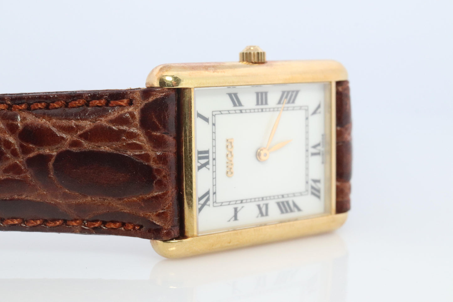 Vintage 18k Gucci Tank Watch. 18k Yellow Gold Gucci 710L Wrist Watch.