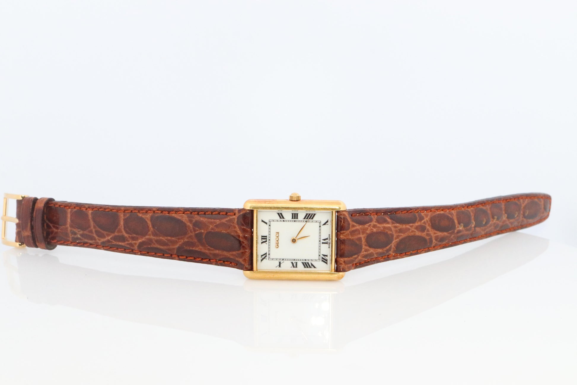 Vintage 18k Gucci Tank Watch. 18k Yellow Gold Gucci 710L Wrist Watch.