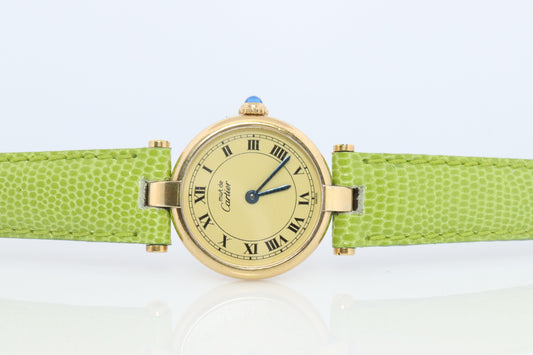 Genuine Cartier Watch. Must de Cartier Vendome Round Argent Vermeil White Face