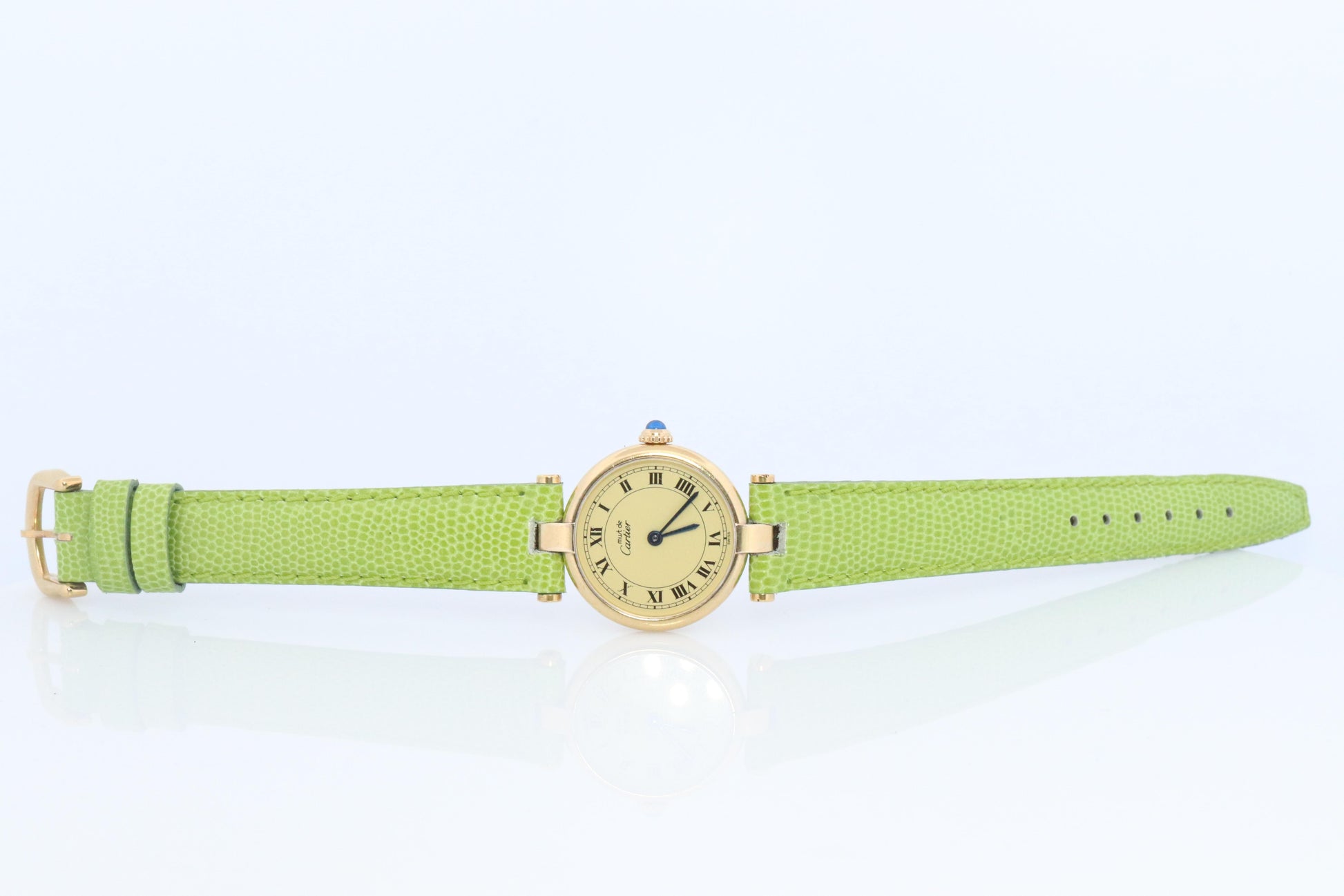 Genuine Cartier Watch. Must de Cartier Vendome Round Argent Vermeil White Face