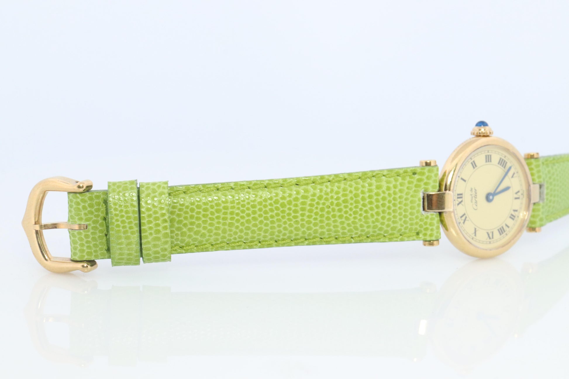 Genuine Cartier Watch. Must de Cartier Vendome Round Argent Vermeil White Face