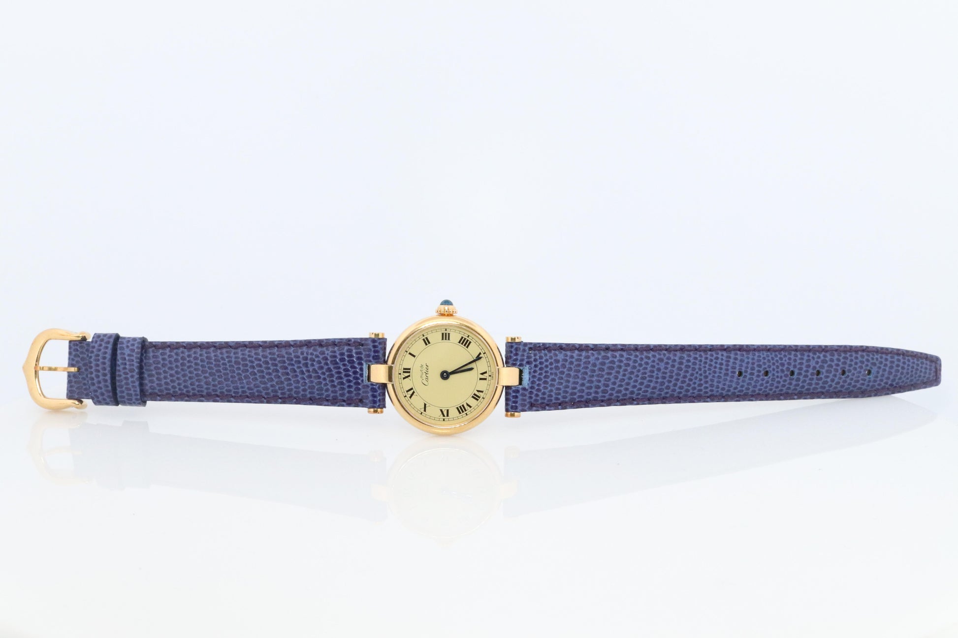 Genuine Cartier Watch. Must de Cartier Vendome Round Argent Vermeil White Face