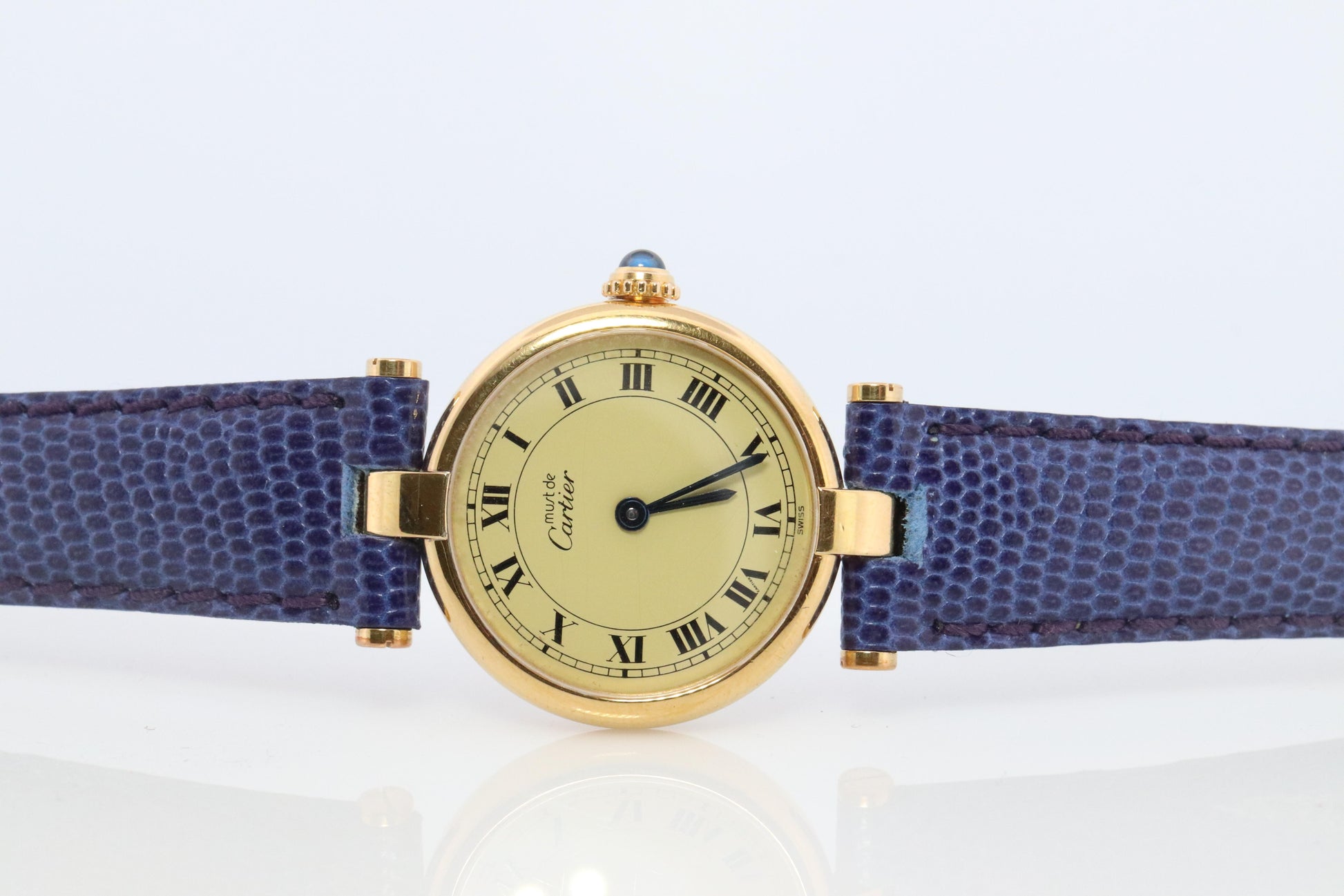 Genuine Cartier Watch. Must de Cartier Vendome Round Argent Vermeil White Face