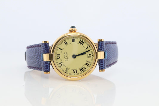Genuine Cartier Watch. Must de Cartier Vendome Round Argent Vermeil White Face
