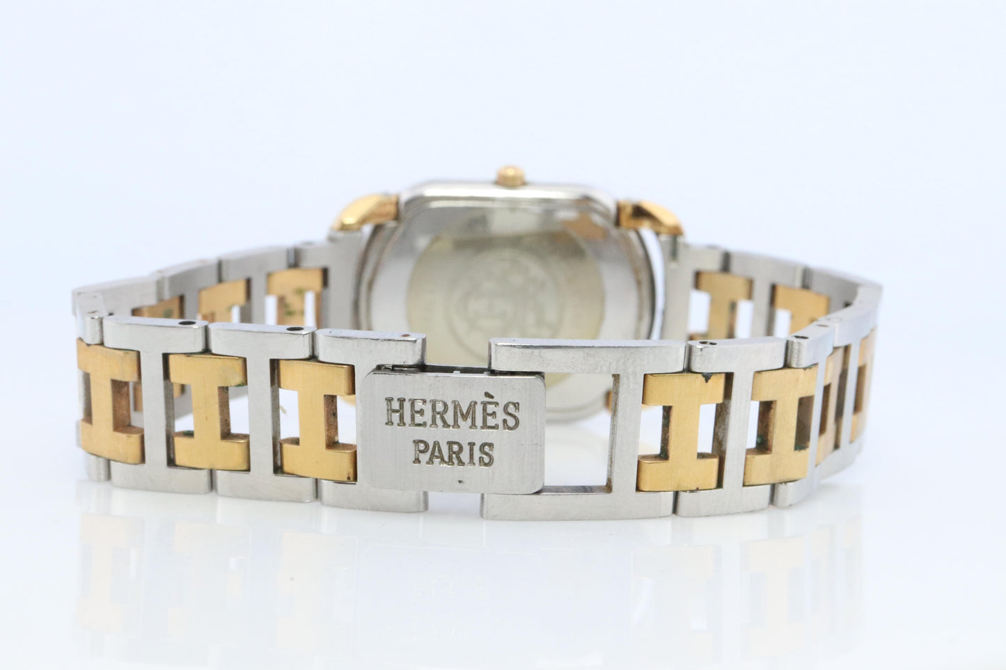 Genuine HERMES RALLYE XL Stainless Steel 25mm RA1.240 Quartz Watch Champagne.