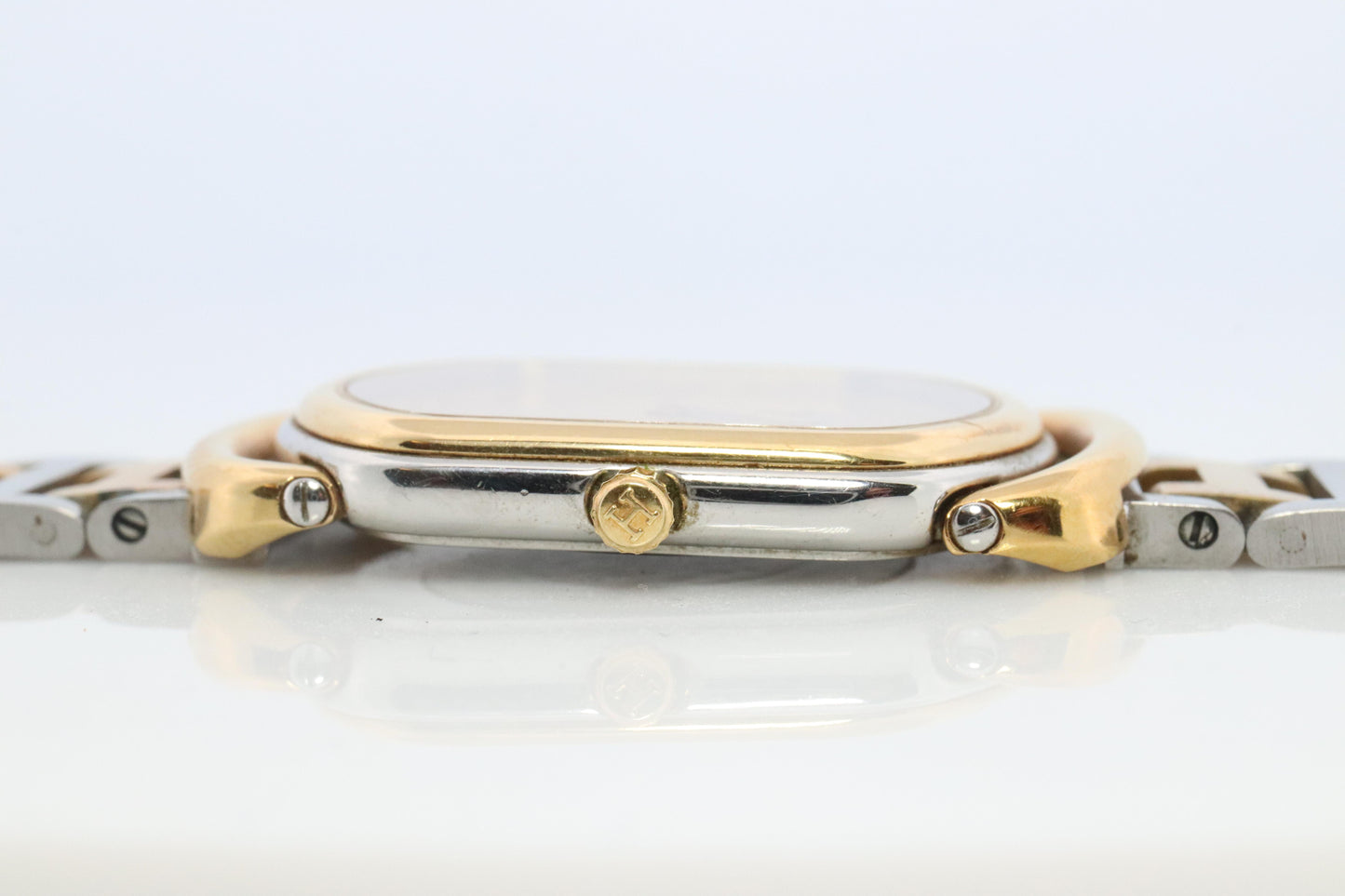 Genuine HERMES RALLYE XL Stainless Steel 25mm RA1.240 Quartz Watch Champagne.