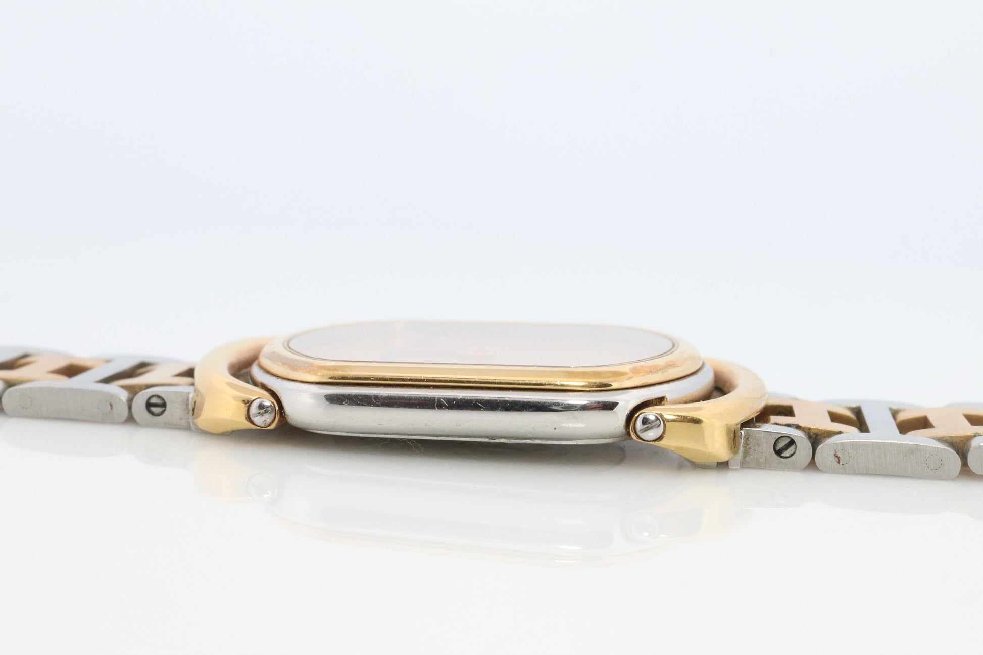 Genuine HERMES RALLYE XL Stainless Steel 25mm RA1.240 Quartz Watch Champagne.