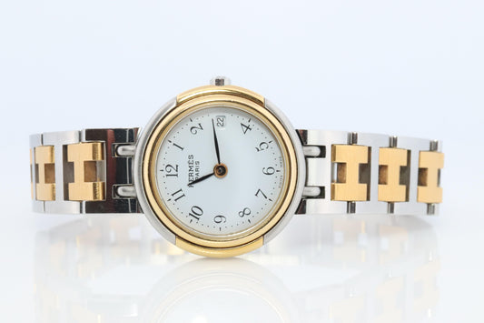 Genuine HERMES Windsor SS 24mm Round Quartz Watch White Dial