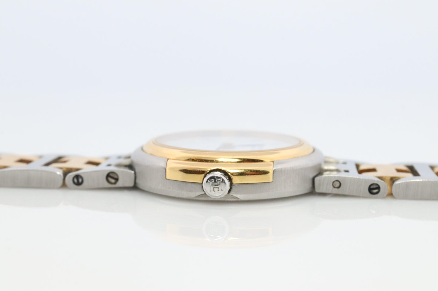 Genuine HERMES Windsor SS 24mm Round Quartz Watch White Dial