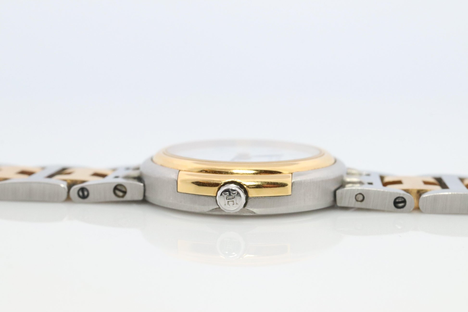 Genuine HERMES Windsor SS 24mm Round Quartz Watch White Dial