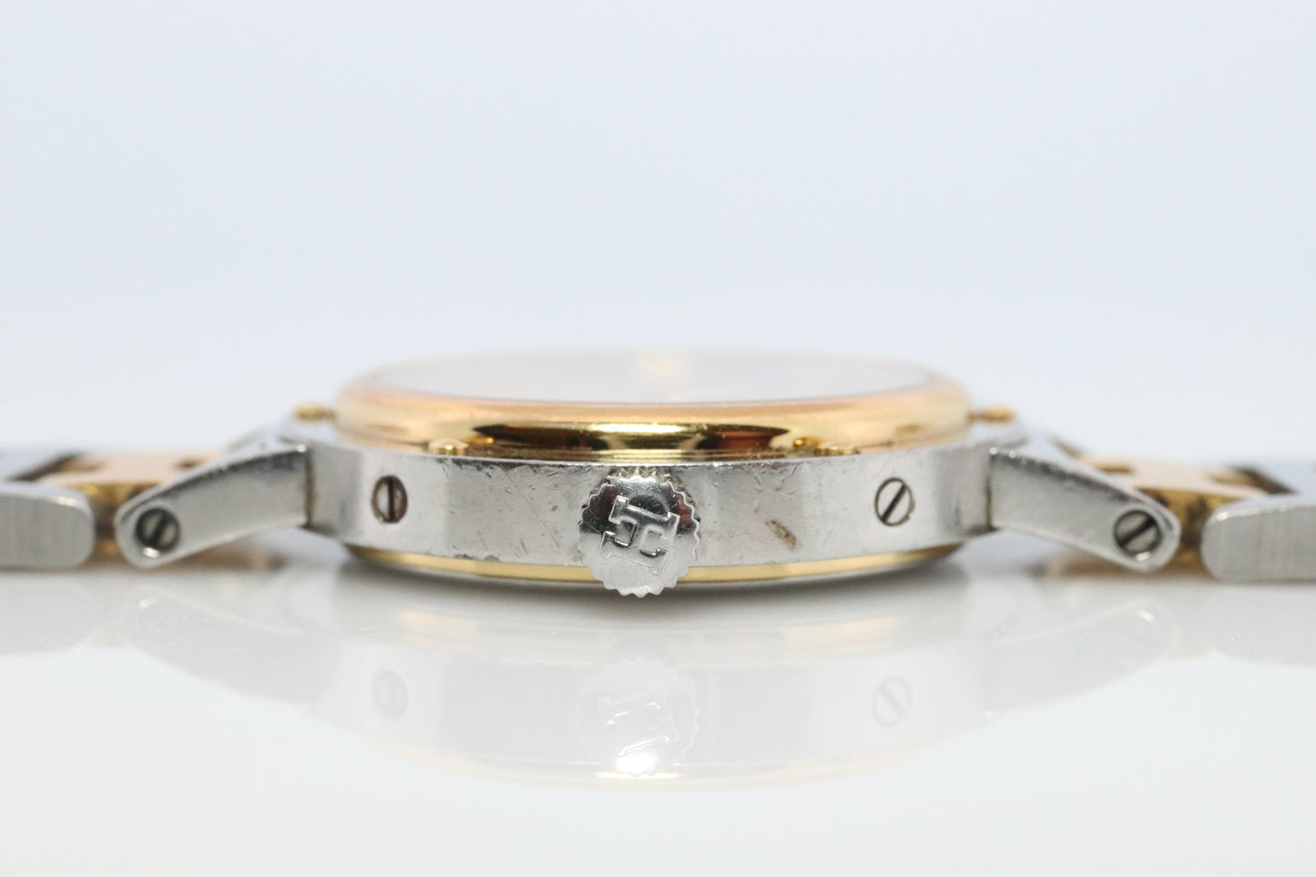 Genuine HERMES Stainless Steel 24mm Round Clipper Quartz Watch Champagne.