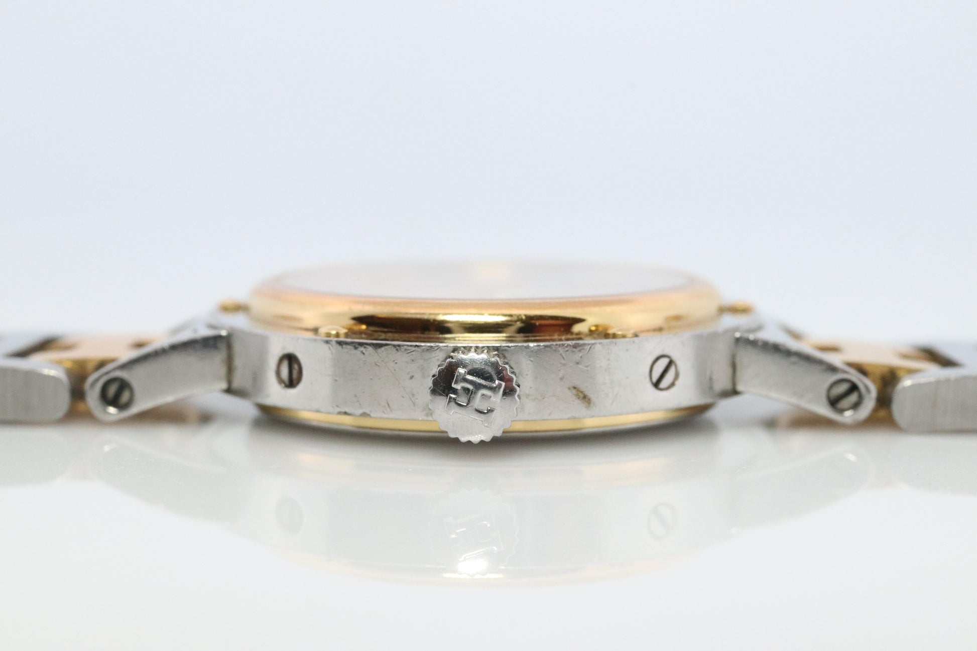 Genuine HERMES Stainless Steel 24mm Round Clipper Quartz Watch Champagne.