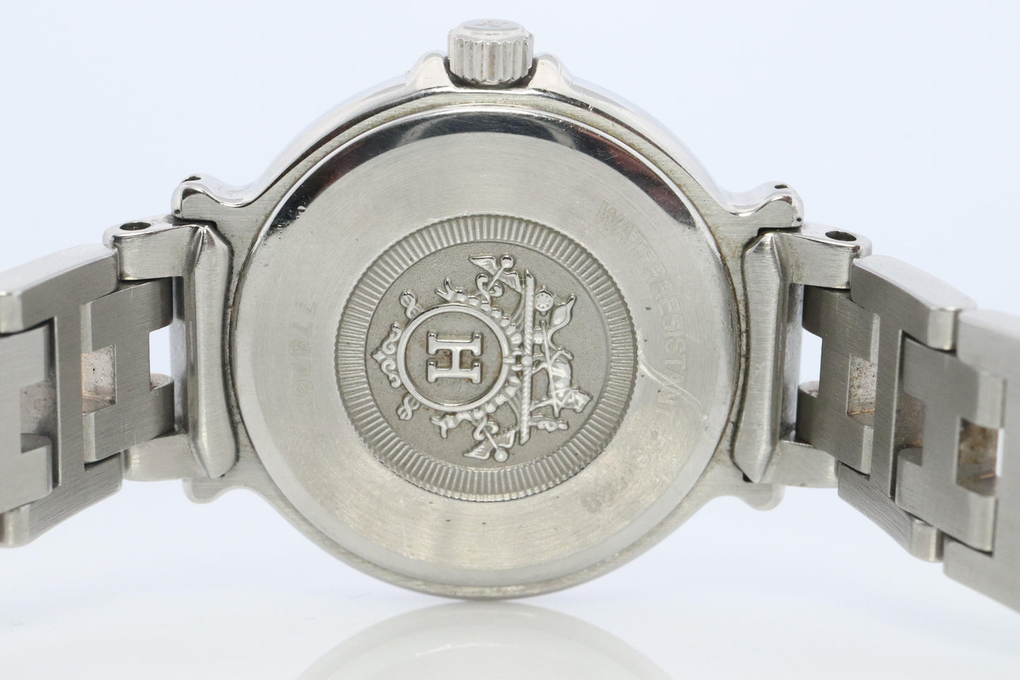 Genuine HERMES METEORE SS 28mm Round Quartz Watch White Dial