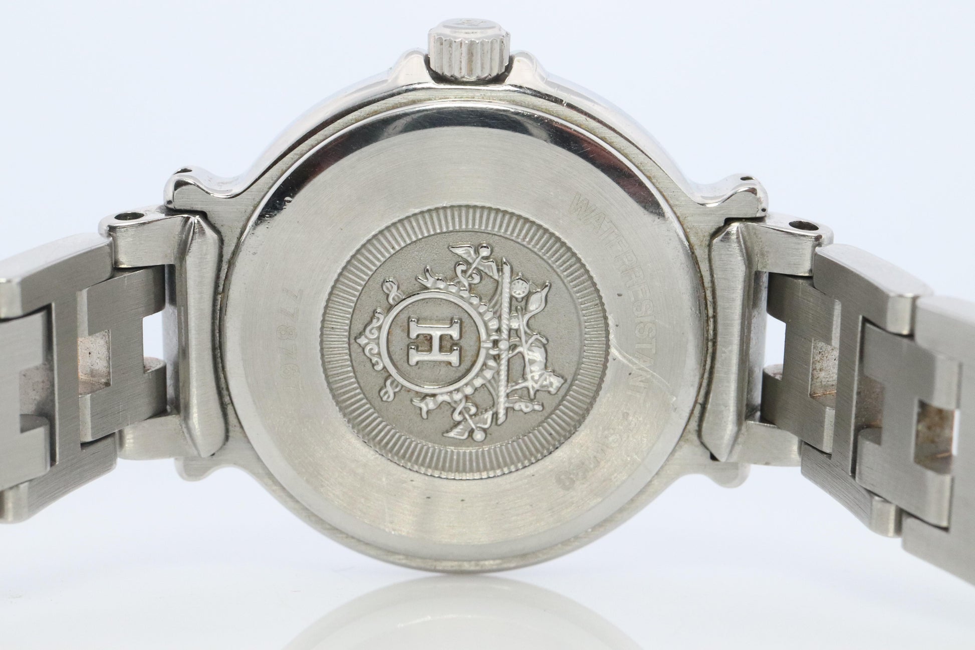 Genuine HERMES METEORE SS 28mm Round Quartz Watch White Dial