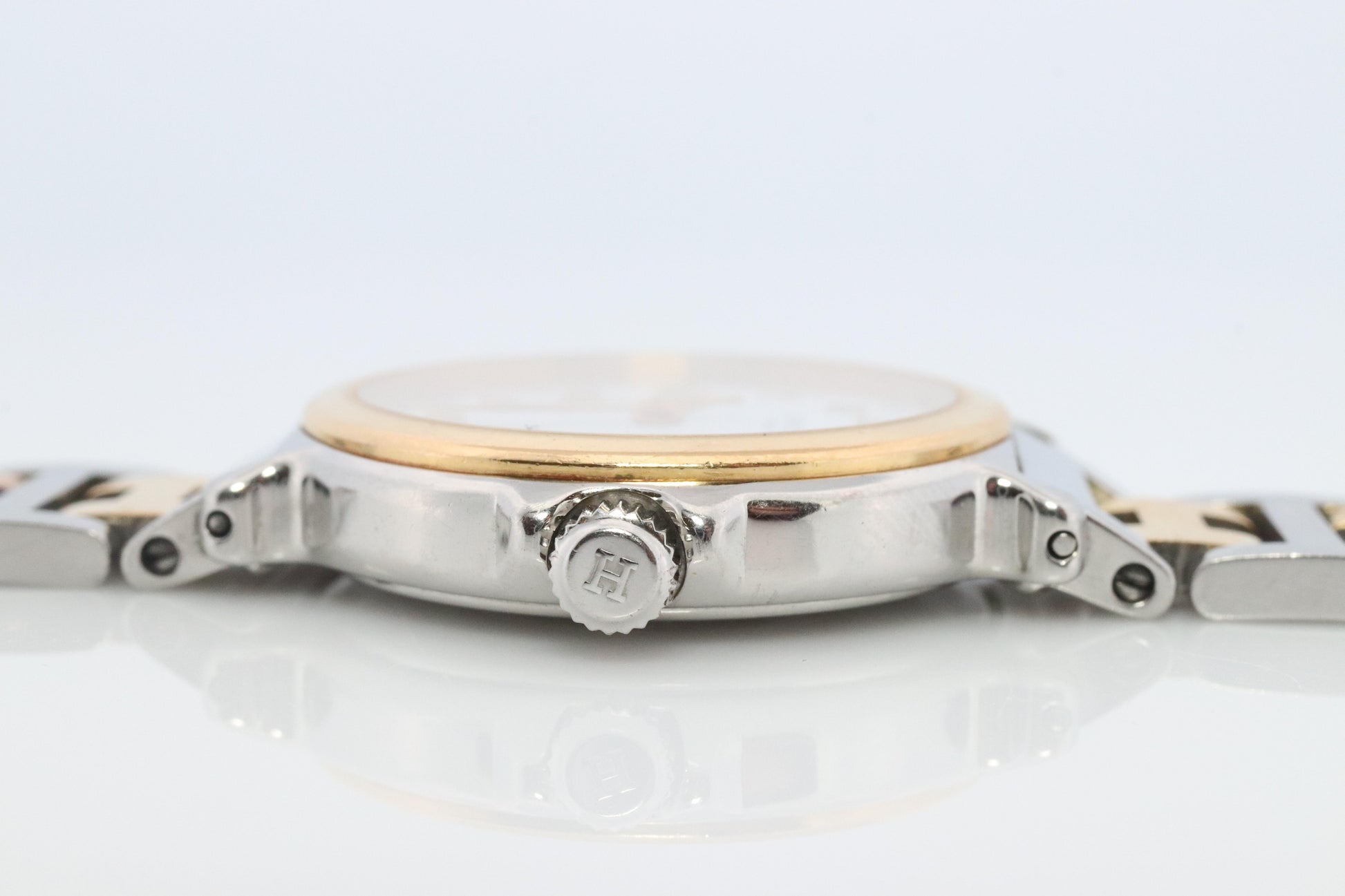 Genuine HERMES METEORE SS 28mm Round Quartz Watch White Dial