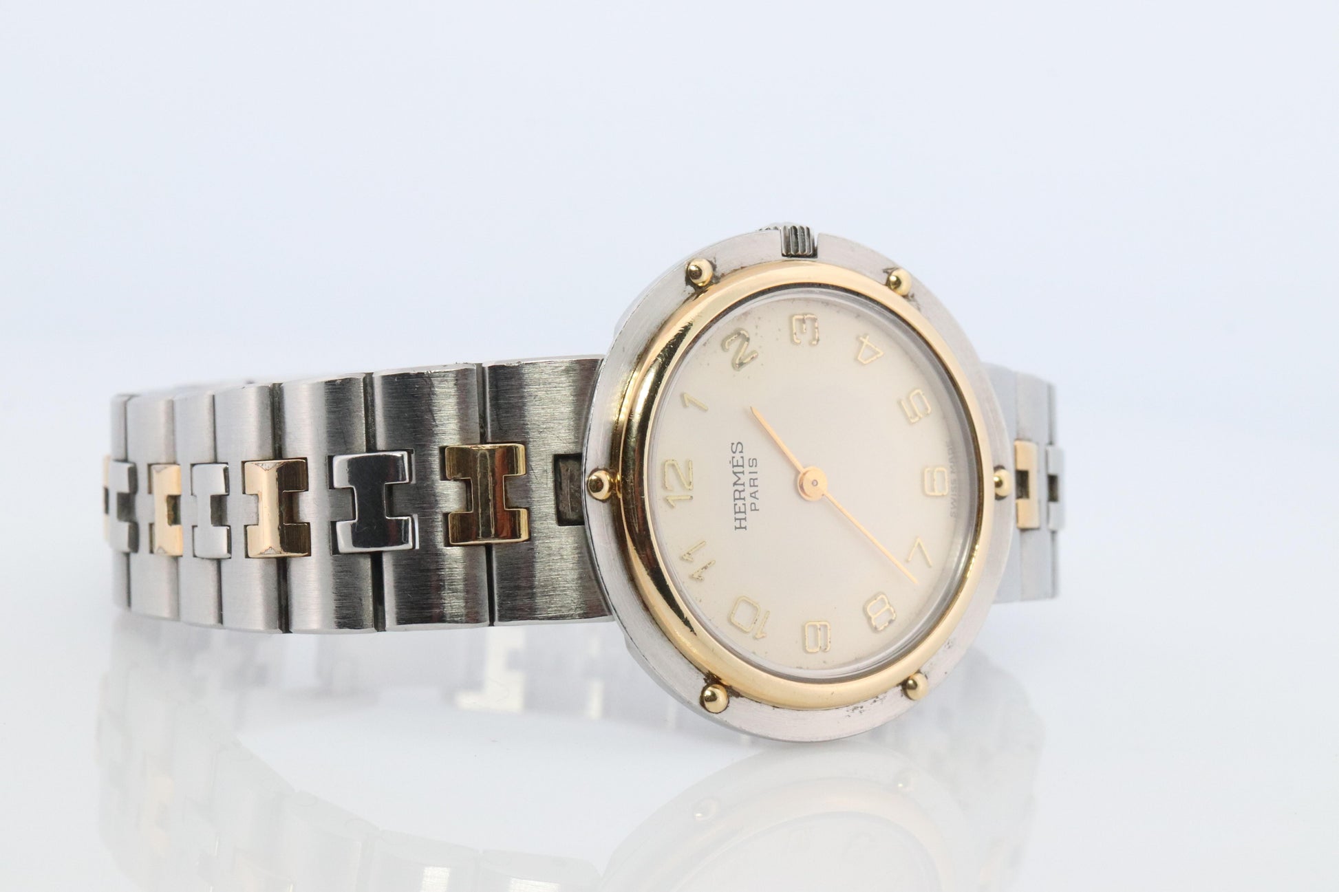 Genuine HERMES Olympia SS 30mm Round Quartz Wrist Watch
