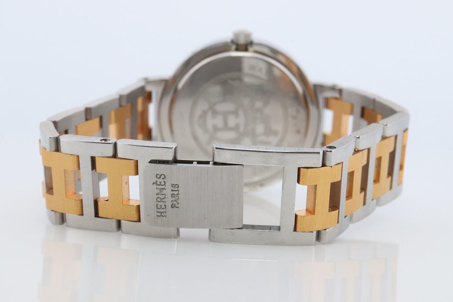 Genuine HERMES Stainless Steel 30mm Round Clipper Quartz Watch White.