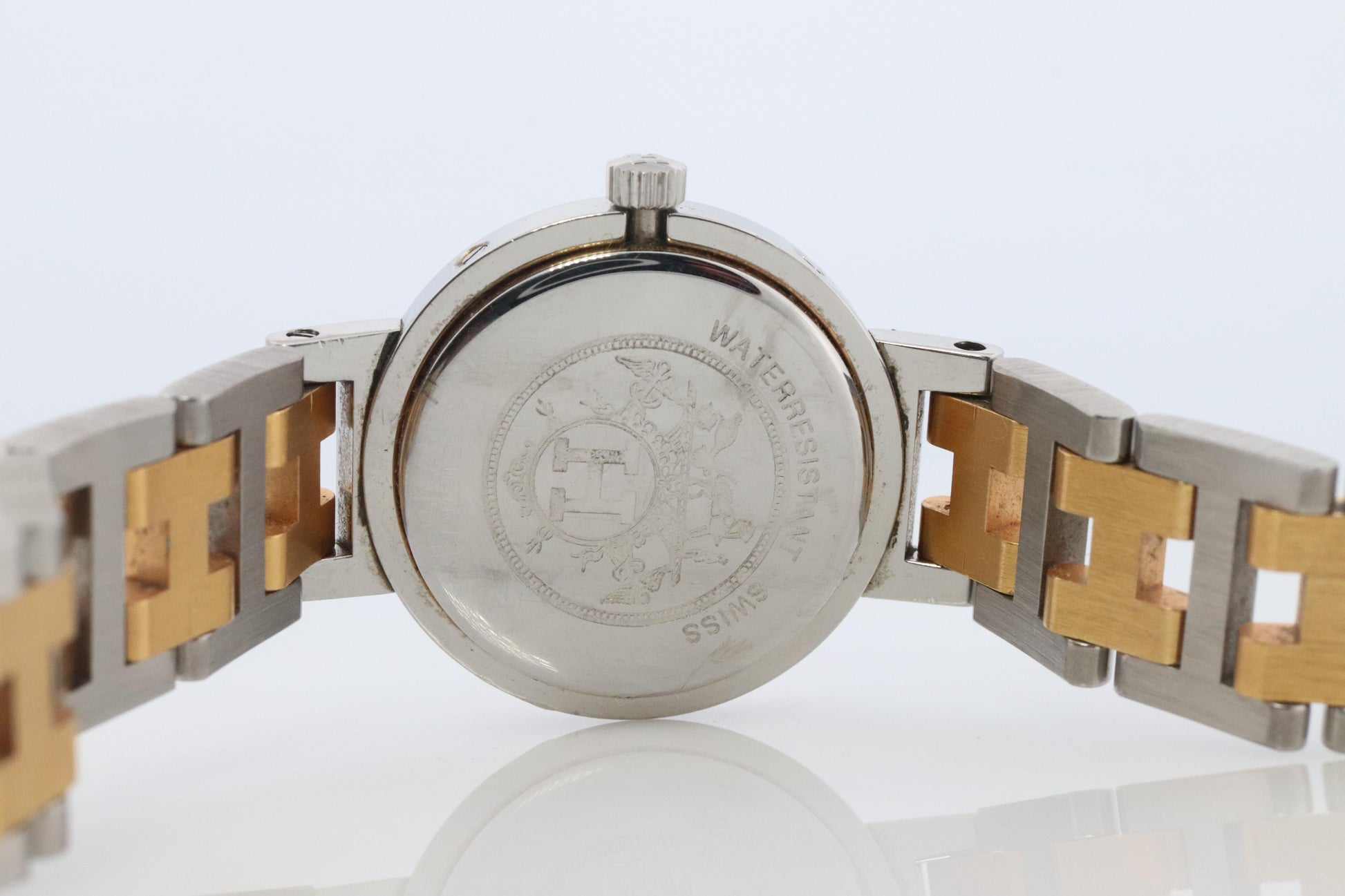 Genuine HERMES Stainless Steel 24mm Round Clipper Quartz Watch White Dial.
