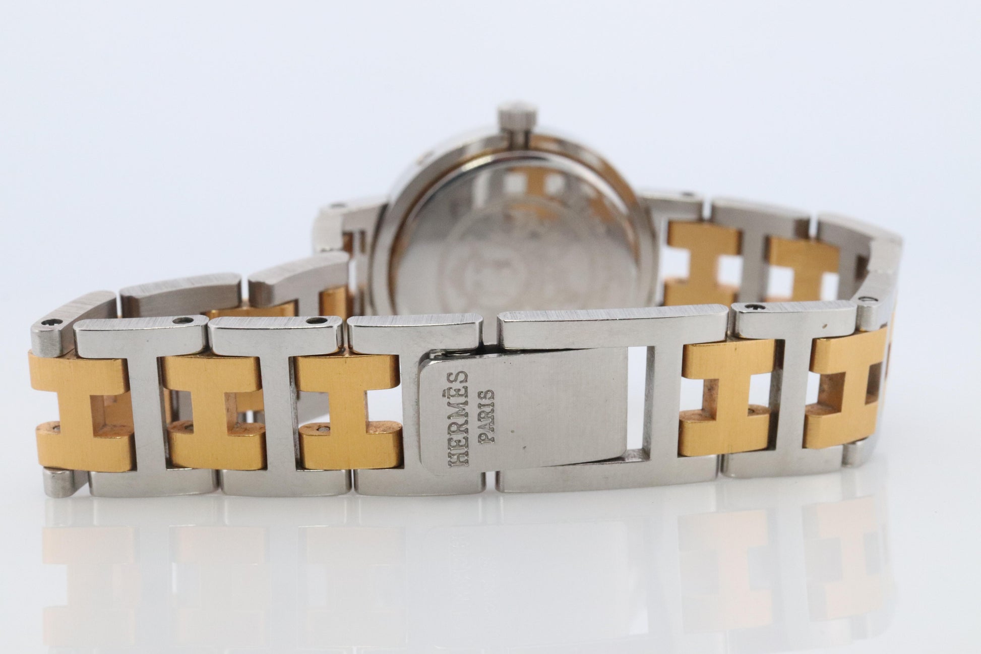 Genuine HERMES Stainless Steel 24mm Round Clipper Quartz Watch White Dial.