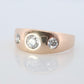 Antique 14k Triple Diamond signet ring. Gypsy Diamond bezel set into Signet band