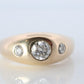 Antique 14k Triple Diamond 1ctw ring. Gypsy Diamond bezel set into Signet band.