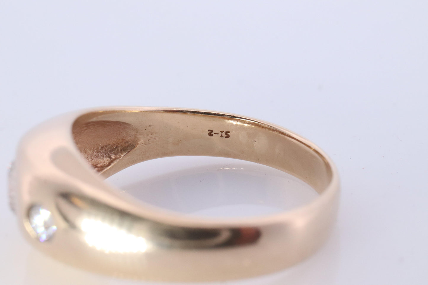 Antique 14k Triple Diamond 1ctw ring. Gypsy Diamond bezel set into Signet band.