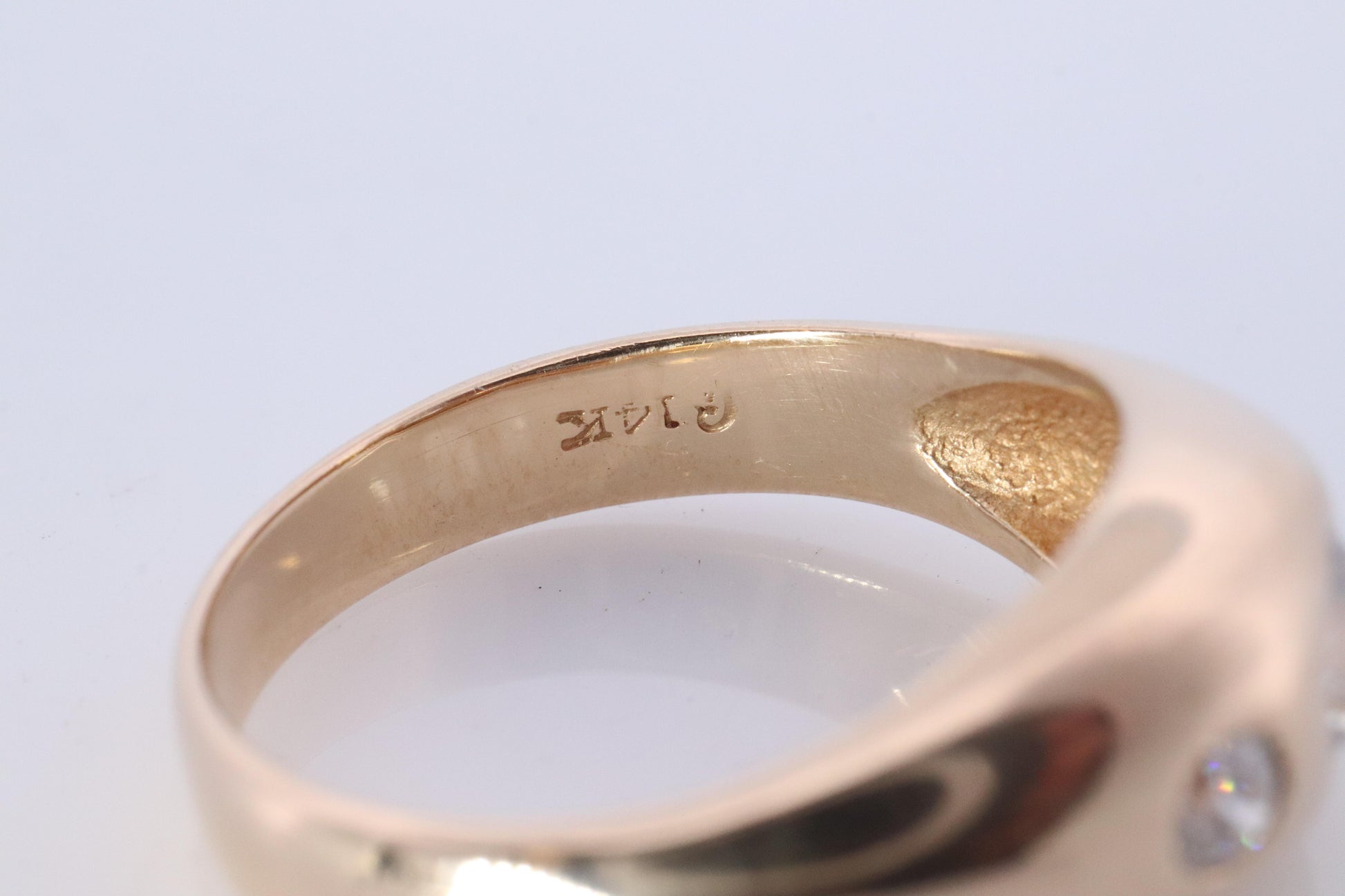Antique 14k Triple Diamond 1ctw ring. Gypsy Diamond bezel set into Signet band.