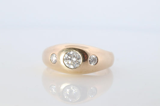 Antique 14k Triple Diamond 1ctw ring. Gypsy Diamond bezel set into Signet band.