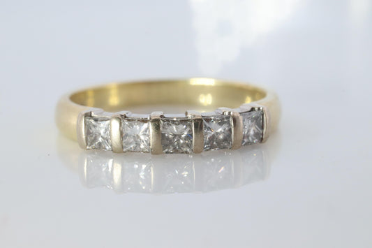 18K YG Princess Cut Diamond Anniversary Band. 18K Diamond Eternity Wedding Band