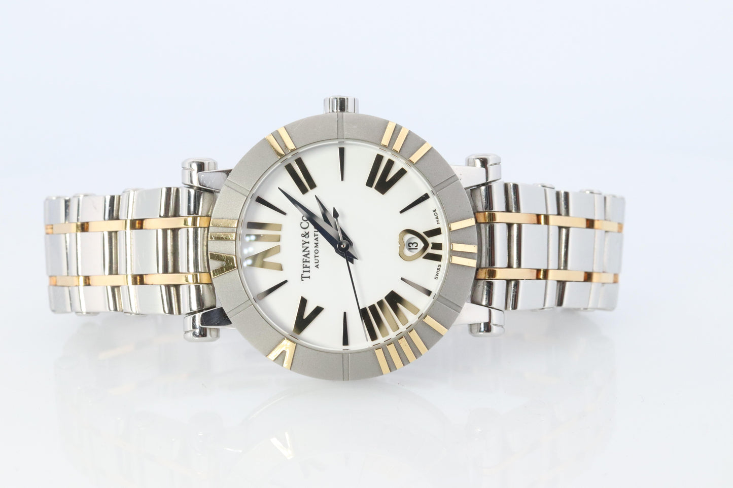 Tiffany and Co Watch. 18k SS and Ceramic Tiffany Atlas Automatic Ladies Watch.