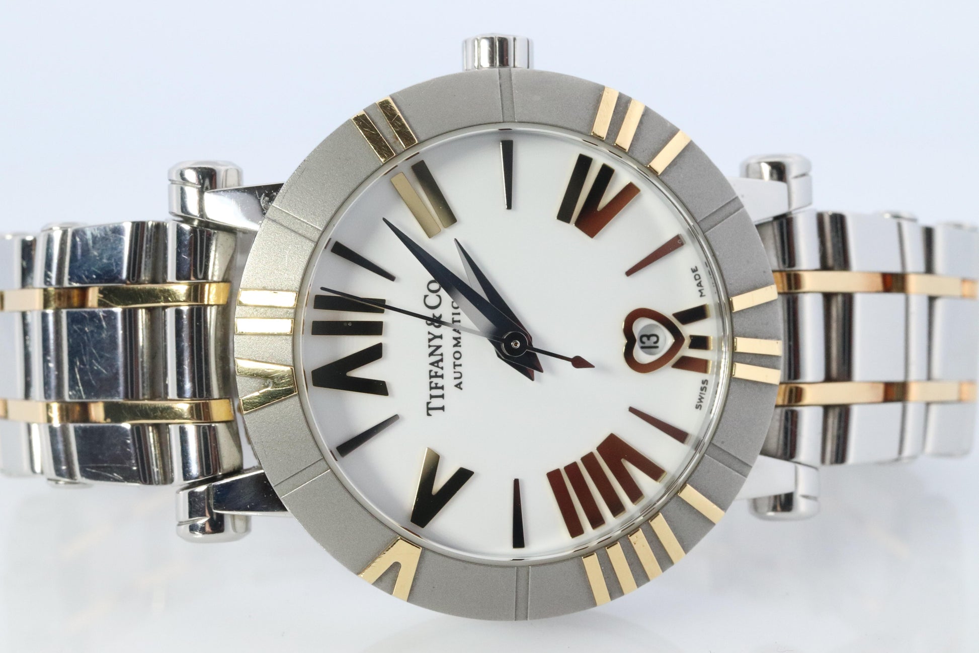 Tiffany and Co Watch. 18k SS and Ceramic Tiffany Atlas Automatic Ladies Watch.