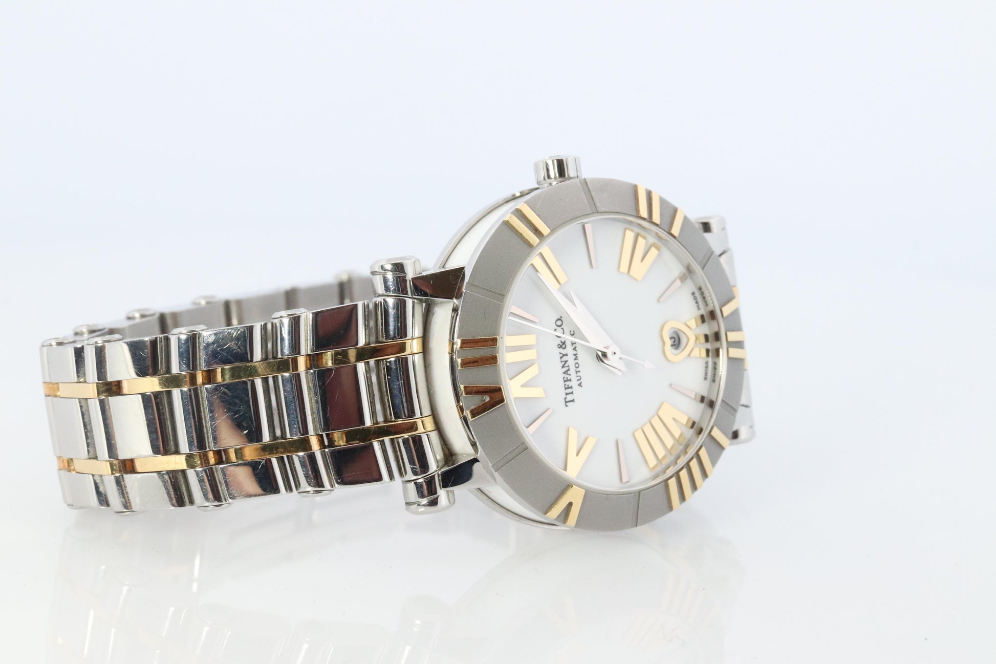 Tiffany and Co Watch. 18k SS and Ceramic Tiffany Atlas Automatic Ladies Watch.