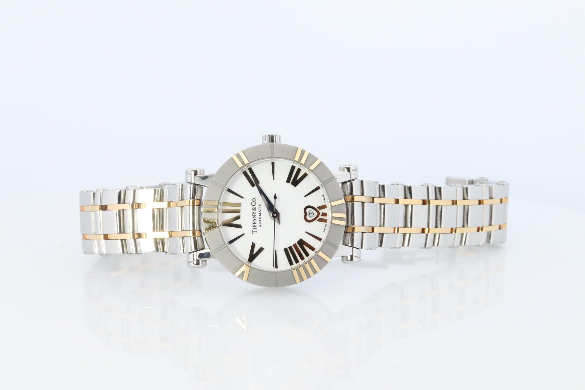 Tiffany and Co Watch. 18k SS and Ceramic Tiffany Atlas Automatic Ladies Watch.