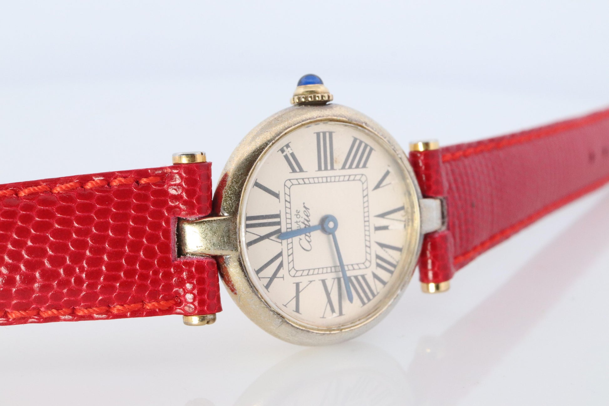 Genuine Cartier Watch. Must de Cartier Vendome Round Argent Vermeil White Face