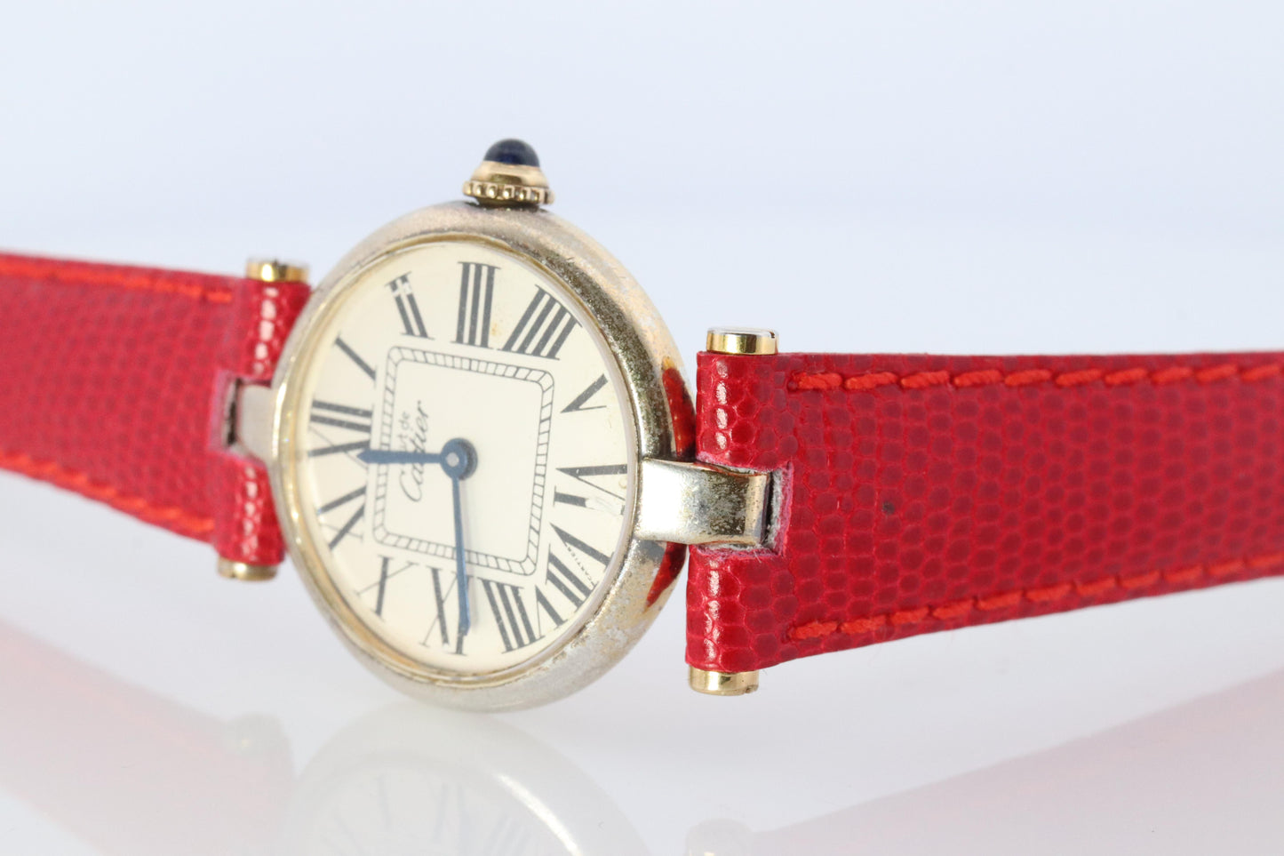 Genuine Cartier Watch. Must de Cartier Vendome Round Argent Vermeil White Face