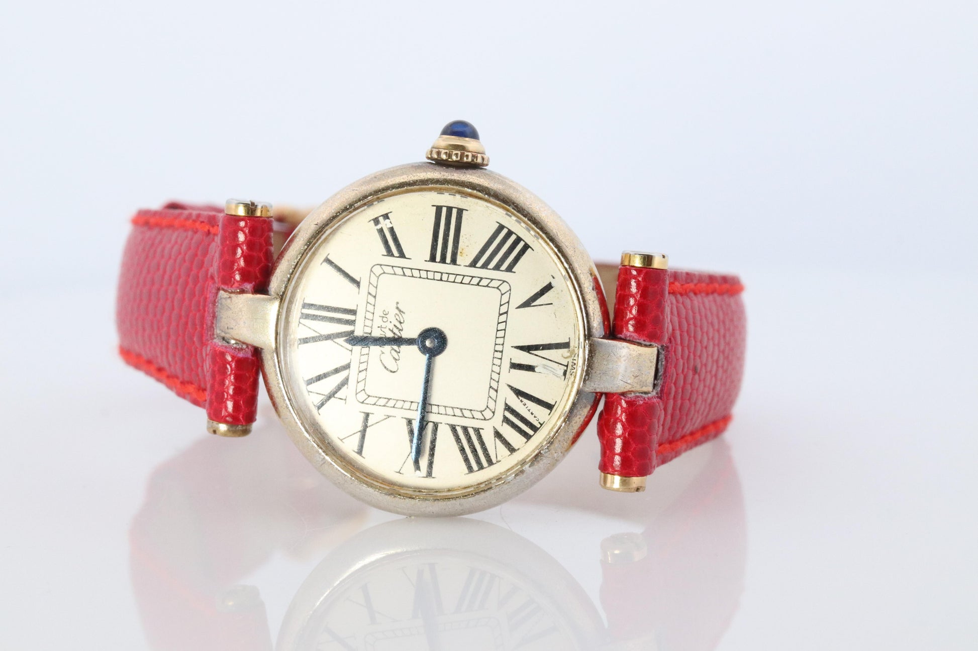 Genuine Cartier Watch. Must de Cartier Vendome Round Argent Vermeil White Face