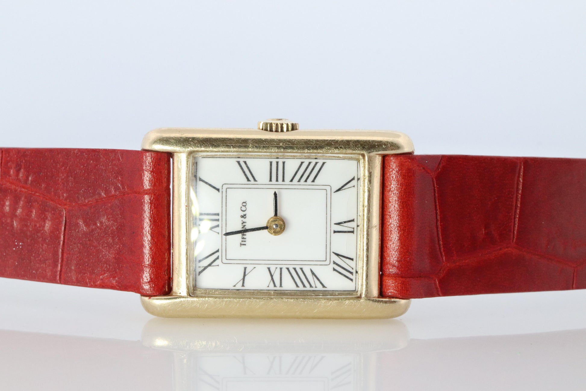 14k OMEGA x Tiffany & Co Tank Watch. 14k Yellow Manual Windup Omega