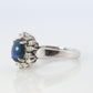 Black Opal Diamond Ring. PT900 Platinum Opal Diamond Halo Ballerina Ring Band.