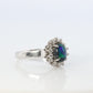 Black Opal Diamond Ring. PT900 Platinum Opal Diamond Halo Ballerina Ring Band.