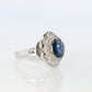 Sapphire and diamond Ballerina ring. Platinum Blue natural sapphire HALO ring