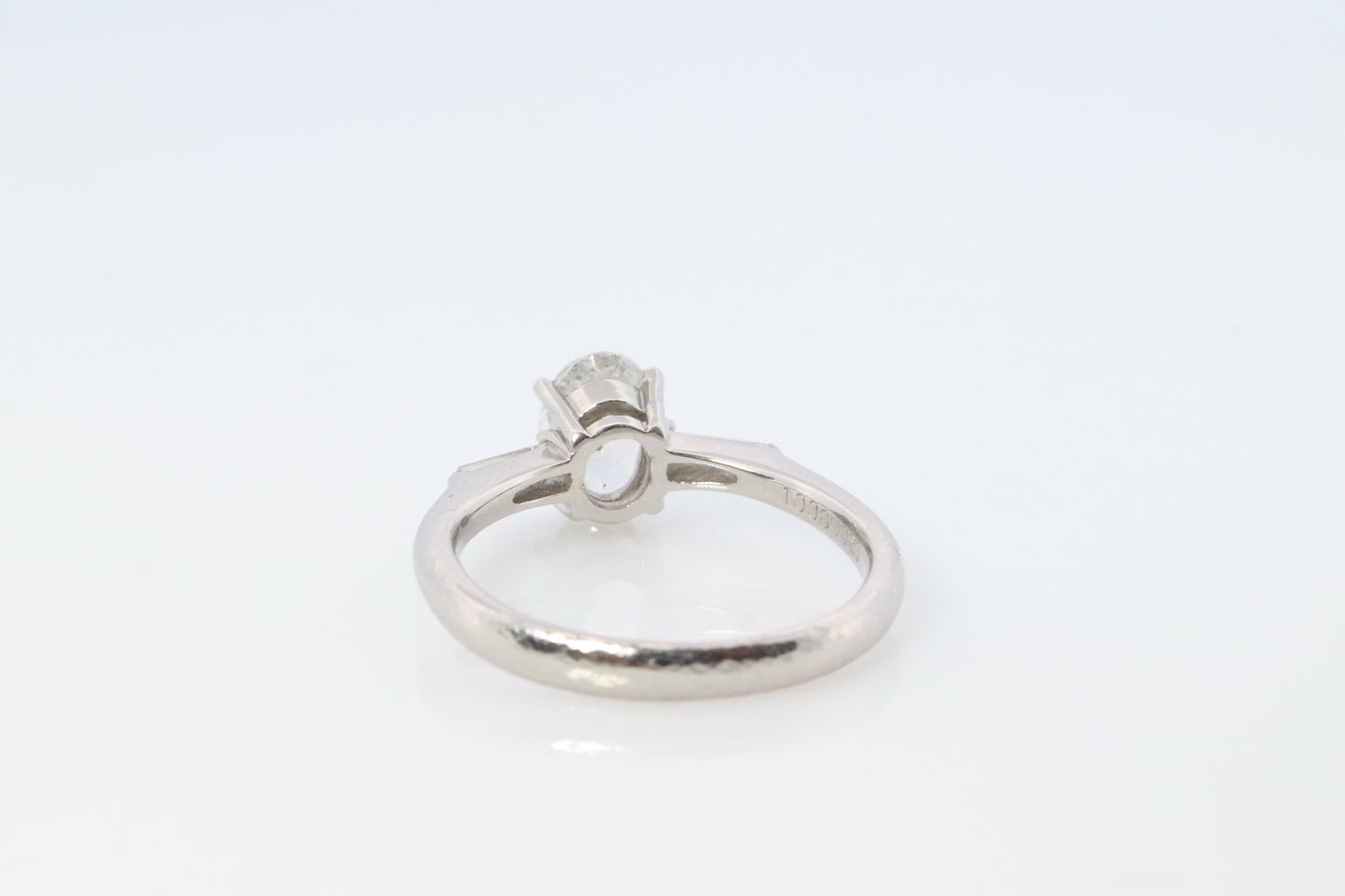 LARGE Diamond Oval engagement ring. Platinum 1CT Oval Diamond Solitaire baguette