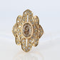 18k Diamond Shield ring 18k yellow gold with diamonds and filigree open design.